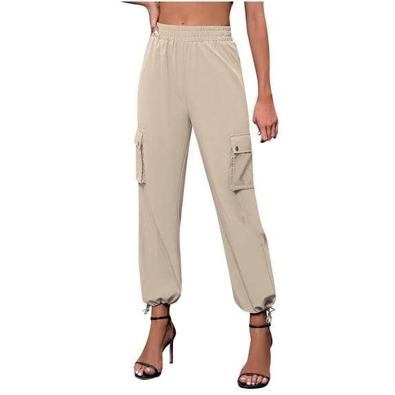 UAMVSH Womens Cargo Pants Comfy Elastic Waist Drawstring Jogger Pants Trendy Loose Casual Work Dress Pants with Pockets
