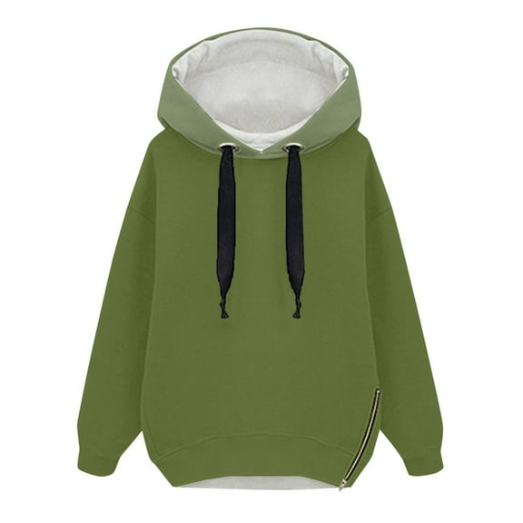 UAMVSH Womens Casual Long Sleeve Hoodies Oversized Solid Color Split Hem Pullover Tops Fall Winter Outfits