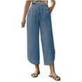 thumbnail image 1 of UAMVSH Womens Casual Pants Drawstring Elastic Waist Baggy Pants Button Beach Travel Loose Cropped Trousers with Pockets, 1 of 7