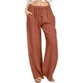 thumbnail image 1 of UAMVSH Womens Casual Pants Drawstring Elastic Waist Lounge Pants Summer Loose Wide Leg Pants Beach Vacation Clothes with Pockets, 1 of 6