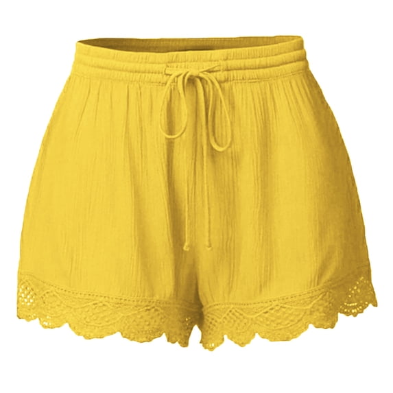 UAMVSH Womens Casual Shorts Drawstring Elastic Waist Lace Trim Summer Beach Shorts Lightweight Loose Yoga Athletic Shorts