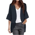 thumbnail image 1 of UAMVSH Womens Chiffon 3/4 Sleeve Lightweight Cardigans Fashionable Open Front Ruffle Sleeve Jackets Loose Fit Mesh Outerwear Fall Outfits(XX-Large,Black), 1 of 7