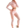 thumbnail image 1 of UAMVSH Womens Color Block 2 Piece Gym Yoga Outfits Full Zip up Cropped Athletic Jacket and High Waist Leggings Long Sleeve Workout Sets(X-LargeRose Gold), 1 of 6