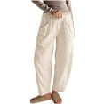 thumbnail image 1 of UAMVSH Womens Cotton Linen Pants Baggy Wide Leg Lounge Trousers Lightweight Casual Beach Travel Pants with Pockets, 1 of 6