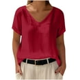 thumbnail image 1 of UAMVSH Womens Cotton Linen T Shirts V Neck Short Sleeve Tunic Tops Oversized Casual Summer Basic Tees for Beach Vacation, 1 of 5