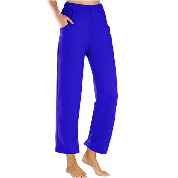 UAMVSH Womens Cropped Pants Elastic Waist Casual Wide Leg Pants Loose Fit Workout Comfy Lounge Trousers with Pockets