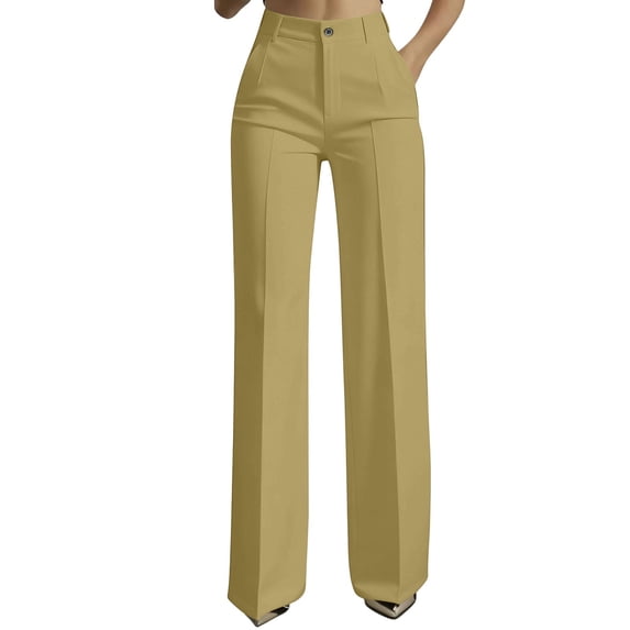 UAMVSH Womens Dress Pants Button High Waisted Straight Leg Pants Business Casual Slacks with Pockets for Work Office
