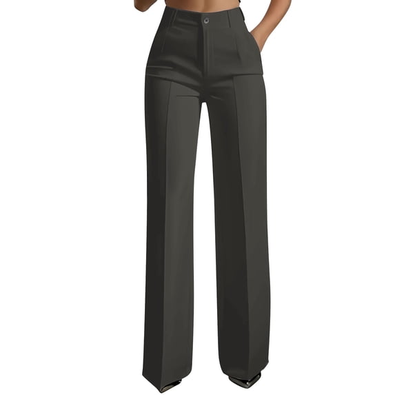 UAMVSH Womens Dress Pants Button High Waisted Straight Leg Pants Business Casual Slacks with Pockets for Work Office