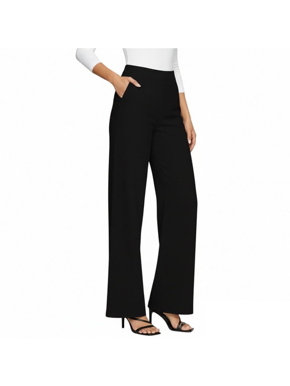 Womens Dress Pants High Waisted Business Casual Slacks Stretchy Pull On Wide Leg Pants with Pockets Office Clothes