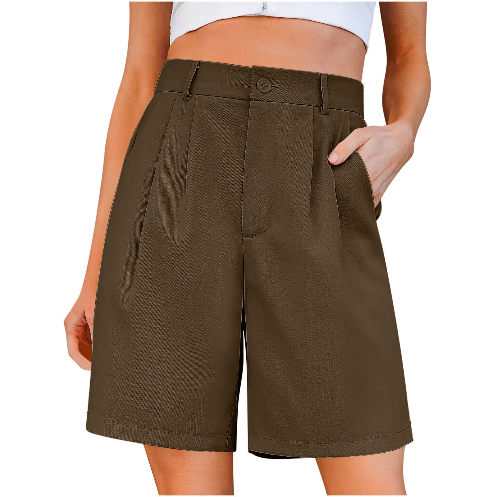 UAMVSH Bermuda Shorts for Women Dressy Casual High Waist Ladies Shorts  Summer Wide Leg Knee Length Shorts with Pockets - Walmart.com