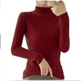 thumbnail image 1 of UAMVSH Womens Fall Sweaters Slim Fit High Neck Long Sleeve Pullover Fashion Ribbed Knitted Thick Casual Layering Sweaters Tops(X-Large,Red), 1 of 4