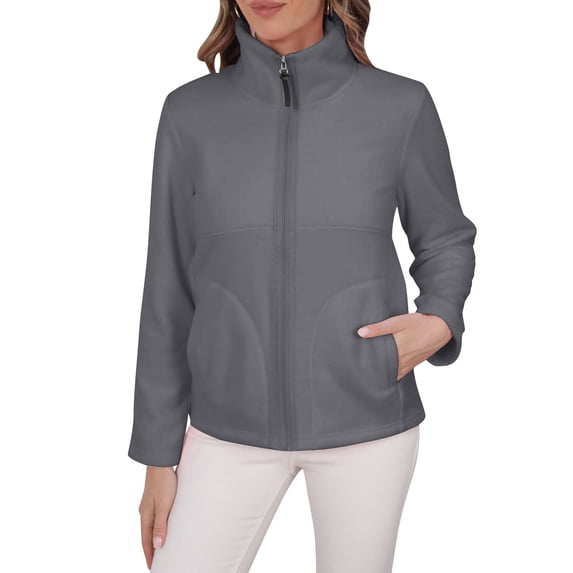 UAMVSH Womens Fleece Jacket Casual Slim Fit Long Sleeve Cropped Warm Coats Soft Fuzzy Zip Up Fall Winter Outwear with Pockets