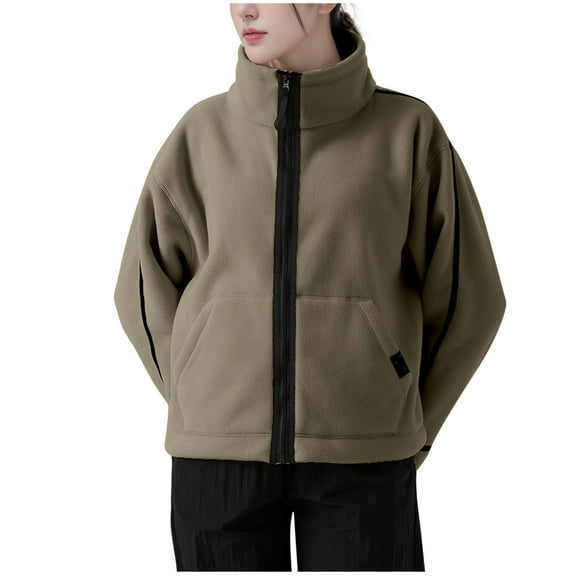 UAMVSH Womens Fleece Jackets Long Sleeve Full Zip up Sherpa Coats Fall Winter Trendy Fuzzy Mock Neck Outerwear with Pockets(Medium,Army Green)