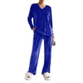 thumbnail image 1 of UAMVSH Womens Fleece Pajama Sets Soft Flannel Long Sleeve Shirts with Wide Leg Pants Pj Set Comfy Warm V Neck Sleepwear Two Piece Outfits, 1 of 6