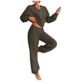 thumbnail image 1 of UAMVSH Womens Fleece Sets Warm Winter Long Sleeve Crew Neck Tops and Elastic Waist Cinch Bottom Pants Fuzzy Fluffy 2 Piece Outfits(X-Large,Army Green), 1 of 7