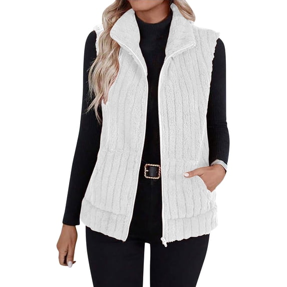 UAMVSH Womens Fleece Vest Sherpa Warm Sleeveless Zip Up Jacket Cozy Fuzzy Stand Collar Cropped Winter Coats with Pockets