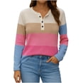 thumbnail image 1 of UAMVSH Womens Henley Tops Long Sleeve Color Block Soft Tunic Shirts Casual Loose Fit Crewneck Basic Tees Fall Clothes, 1 of 6