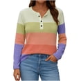 thumbnail image 1 of UAMVSH Womens Henley Tops Long Sleeve Color Block Soft Tunic Shirts Casual Loose Fit Crewneck Basic Tees Fall Clothes, 1 of 6