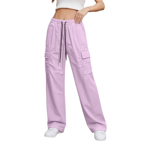 UAMVSH Womens Hiking Pants Drawstring Casual Travel Cargo Pants Outdoor High Waisted Wide Leg Pants with Multi Pockets