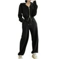 thumbnail image 1 of UAMVSH Womens Hoodie 2 Piece Outfits Full Zip Cropped Hooded Jackets Baggy Sweatpants Loose Fit Lounge Sweatsuit Sets with Pockets(X-Large,Black), 1 of 6