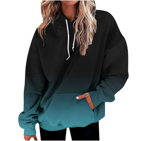 UAMVSH Womens Hoodies Casual Fall Long Sleeve Drawstring Hooded Sweatshirts with Pockets Loose Fit Gradient Color Trendy Pullover Tops(Large,Light Blue 3)