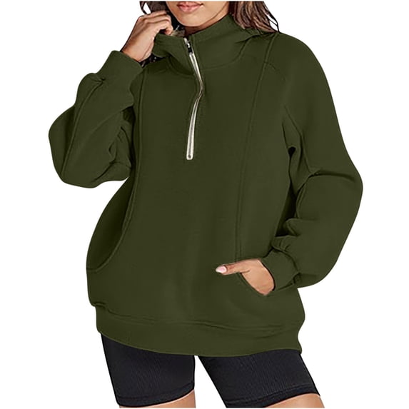 UAMVSH Womens Hoodies Long Sleeve Oversized Half Zip Pullover Fall Winter Casual Stand Collared Hooded Sweatshirt with Pockets