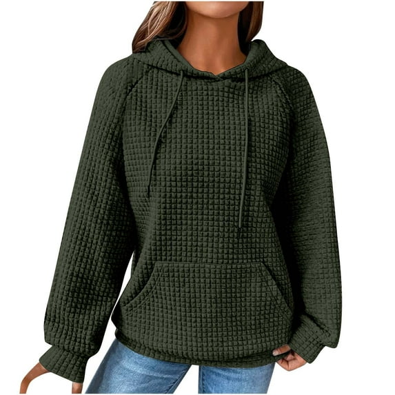 UAMVSH Womens Hoodies Plus Size Casual Drawstring Hooded Pullover Tops Loose Fit Long Sleeve Sweatshirt with Pockets for Fall(Large,Army Green)