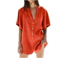 thumbnail image 1 of UAMVSH Womens Jumpers and Rompers Button down V-Neck Short Sleeve Casual Jumpsuit Soft Baggy Ladies Trendy Overalls Clothes with Pockets, 1 of 7
