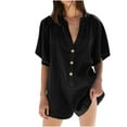 thumbnail image 1 of UAMVSH Womens Jumpers and Rompers Button down V-Neck Short Sleeve Casual Jumpsuit Soft Baggy Ladies Trendy Overalls Clothes with Pockets, 1 of 7