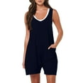 thumbnail image 1 of UAMVSH Womens Jumpsuit Wide Strap Short Rompers with Pockets V-Neck Sleeveless Loose Fit Onesie Overalls for Summer Beach Vacation, 1 of 7
