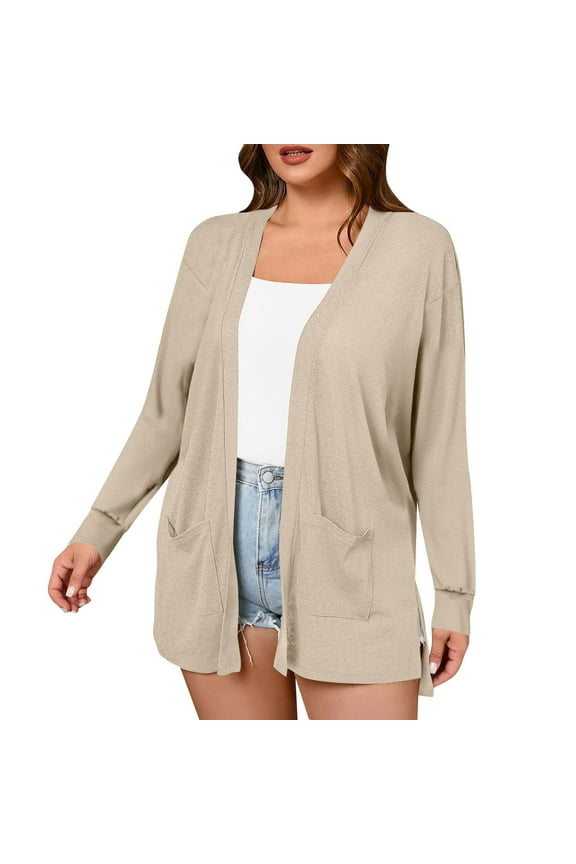 Womens Lightweight Cardigans Oversized Long Sleeve Open Front Duster Coats Loose Fit Casual Side Split Trendy Tops with Pockets(Large,Yellow 1)