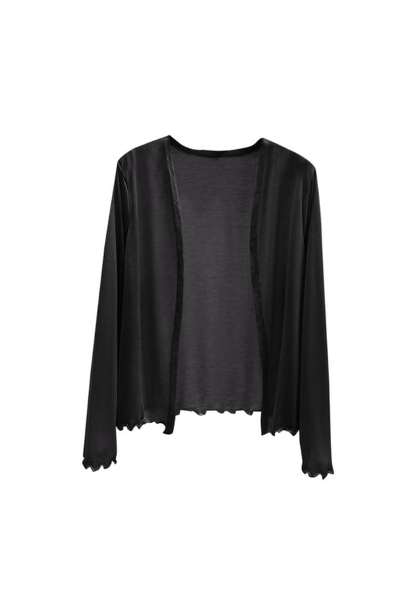 Womens Lightweight Cardigans Summer Fall Thin Cover Ups Ruffle Hem Long Sleeve Tops Classic Open Front Baggy Dusters(Large,Dark Gray)