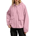 thumbnail image 1 of UAMVSH Womens Lightweight Windbreaker Raincoats Water Resistant Hooded Outerwear with Pockets Running Athletic Packable Rain Jackets(X-Large,Pink), 1 of 5