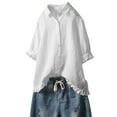 thumbnail image 1 of UAMVSH Womens Linen Button Down Shirt Ruffled 3/4 Sleeve Cotton Tops Plus Size Casual Lapel Blouse for Summer Beach Vacation S-5XL, 1 of 6