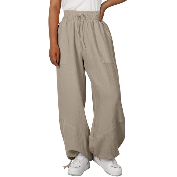 UAMVSH Womens Linen Pants Drawstring Casual High Waisted Baggy Pants Summer Loose Beach Vacation Trousers with Pockets