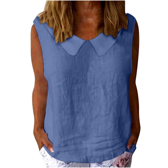 UAMVSH Womens Linen Shirts Summer Sleeveless T Shirt Elegant Casual Lapel Loose Lightweight Tops Beach Vacation Clothes