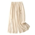 thumbnail image 1 of UAMVSH Womens Linen Wide Leg Pants Side Split Embroidery Flowy Pants Breathable Casual Baggy Pants with Drawstring, 1 of 6