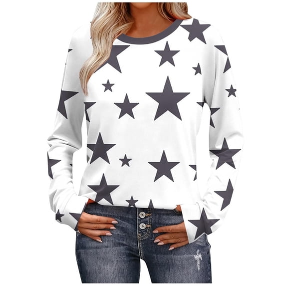 UAMVSH Womens Long Sleeve Shirts Fall Fashion Clothes Cute Crewneck Print Graphic Tees Lightweight Casual Tunic Tops