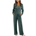 thumbnail image 1 of UAMVSH Womens Lounge Sets 2 Piece Ribbed Knit Long Sleeve Tops Matching Wide Leg Pants Set Casual Button V Neck Sweatsuits with Pockets, 1 of 7