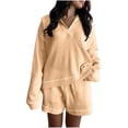thumbnail image 1 of UAMVSH Womens Lounge Sets Oversized Sweatshirts Matching Sets Long Sleeve Pullover Tops and Shorts with Pockets Comfy Tracksuit Outfits(Medium,Khaki), 1 of 6