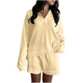 thumbnail image 1 of UAMVSH Womens Lounge Sets Oversized Sweatshirts Matching Sets Long Sleeve Pullover Tops and Shorts with Pockets Comfy Tracksuit Outfits(Small,Beige), 1 of 6