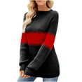 thumbnail image 1 of UAMVSH Womens Mid-Length Knitted Sweaters Fashion Color Block Crew Neck Long Sleeve Knitwear Pullover Sweaters Tops Fall Trendy Clothes(Large,Red), 1 of 4