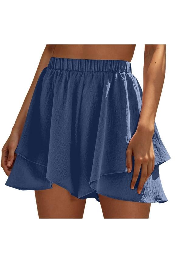 Womens Mini Wrap Shorts Beach Flowy Wide Leg Shorts Casual Ruffle Hem High Waisted Summer Skirt Shorts