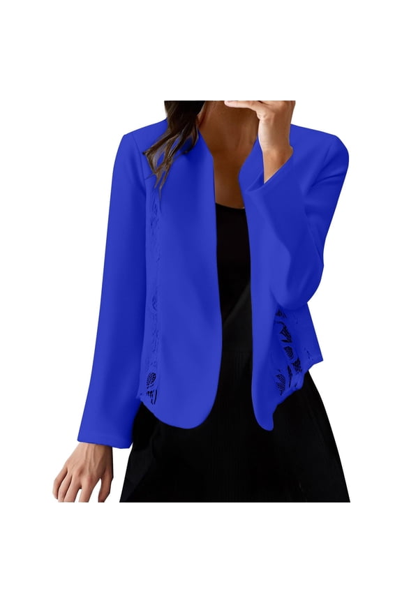 Womens Open Front Business Casual Blazers Trendy Cropped Cardigans Elegant Fall Slim Fitted Work Office Suit Jackets(Large,Blue)