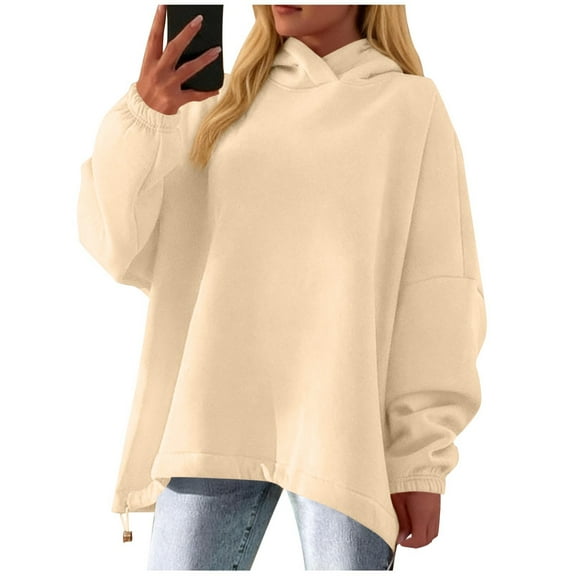 UAMVSH Womens Oversized Hoodies Loose Drop Shoulder Hooded Sweatshirt Casual Adjustable Hem Pullover Tops Fall Winter Outfits