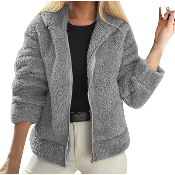UAMVSH Womens Oversized Sherpa Hoodie for Winter Warm Fuzzy Fleece Hooded Sweatshirt with Pockets Plush Full Zipper Jacket Coat(X-Large,Gray)
