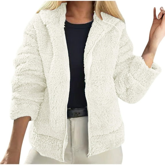 UAMVSH Womens Oversized Sherpa Hoodie for Winter Warm Fuzzy Fleece Hooded Sweatshirt with Pockets Plush Full Zipper Jacket Coat(X-Large,White)