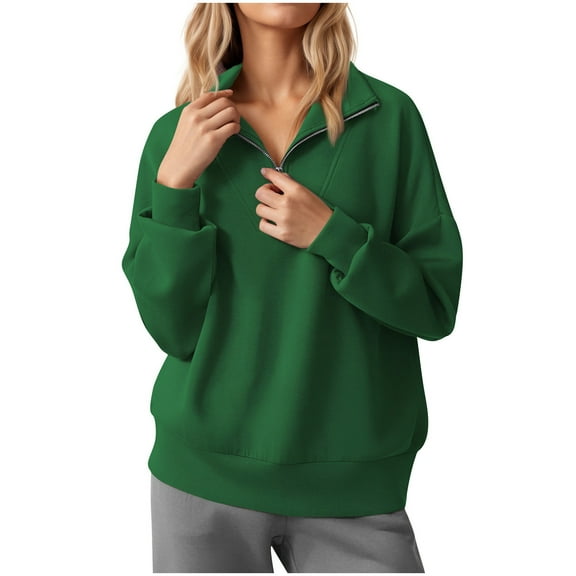 UAMVSH Womens Oversized Sweatshirt Casual Loose Quarter Zip Pullover Comfy Soft Long Sleeve Tops Fall Winter Fashion Clothes