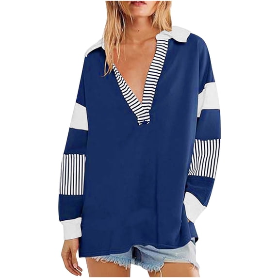 UAMVSH Womens Oversized Sweatshirt No Hood Color Block Long Sleeve Pullover Casual Loose V Neck Going Out Tops Fall Fashion Outfits