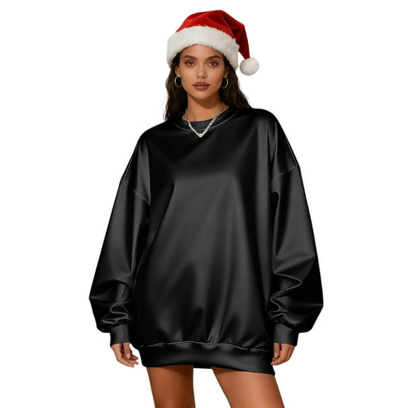 UAMVSH Womens Oversized Sweatshirt Soft Stain Silk Long Sleeve Tops Loose Fit Drop Shoulder Casual Crewneck Pullover Tops Fashion Outfits